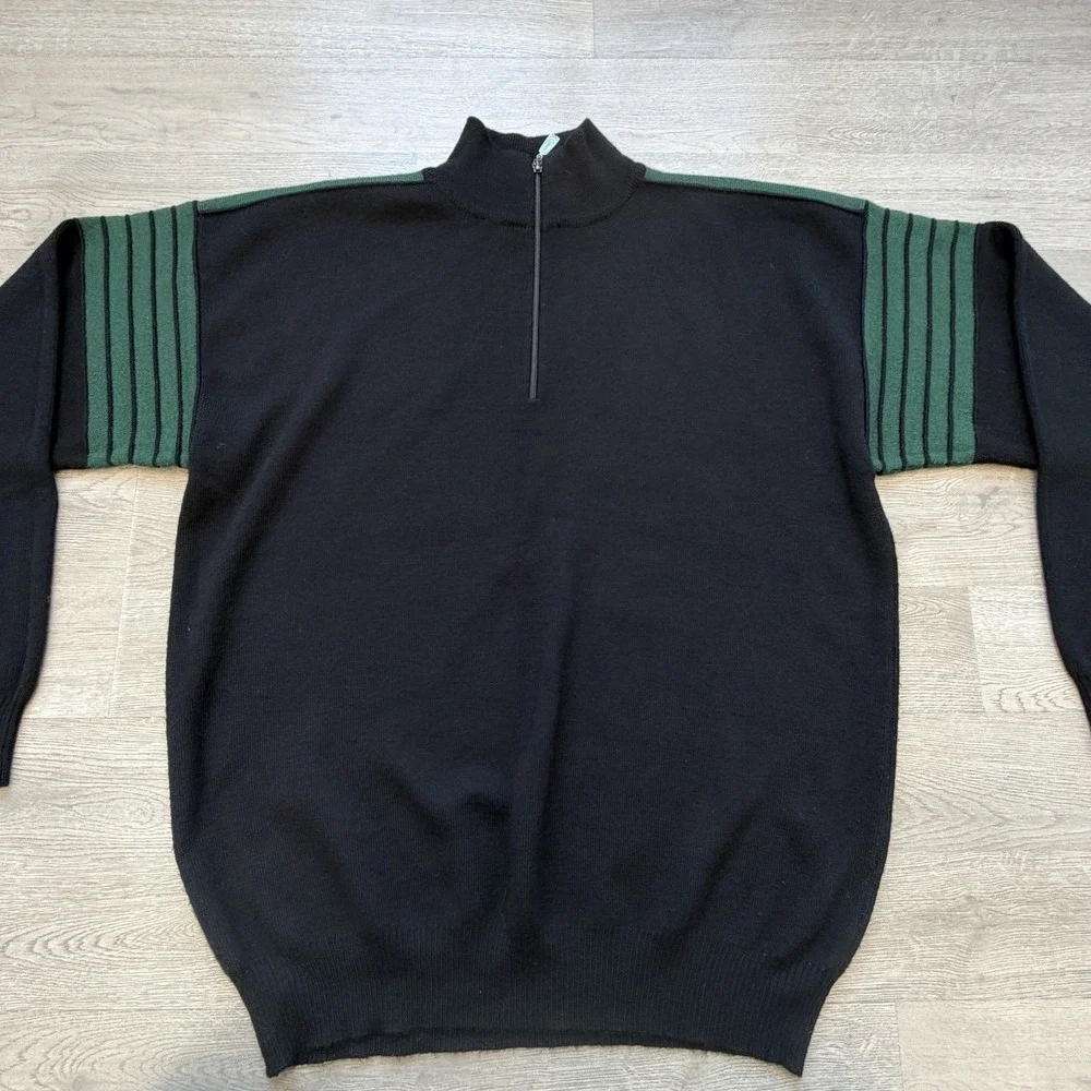 Vintage Meister 1/4 Zip Sweater Mens Large Black Wool Blend Pullover